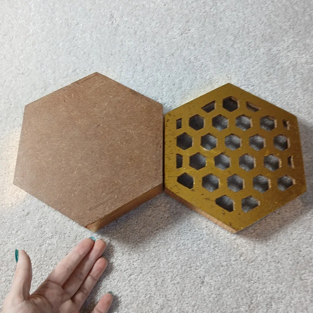 Wooden Honeycomb Hexagon Nesting Box Bee Decor Sign Gold Foil Metallic Shiny